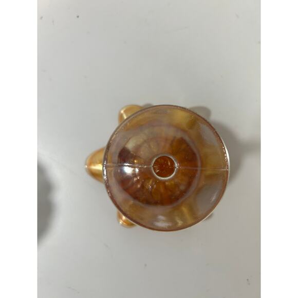 Carnival Glass Imperial Marigold Compote Stem Leaf Design 4" Tall Orange Vintage - Picture 2 of 3